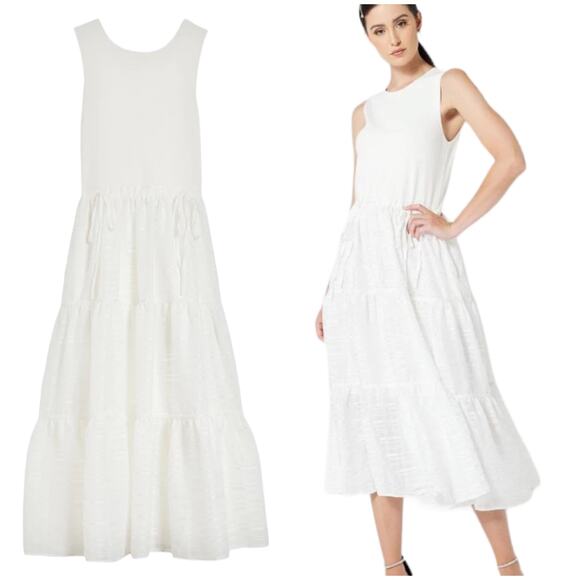 Ted Baker NWT Skylir Mixed-Media Midi Dress Size 2 (US 4-6) Ivory Sleeveless - Picture 3 of 10